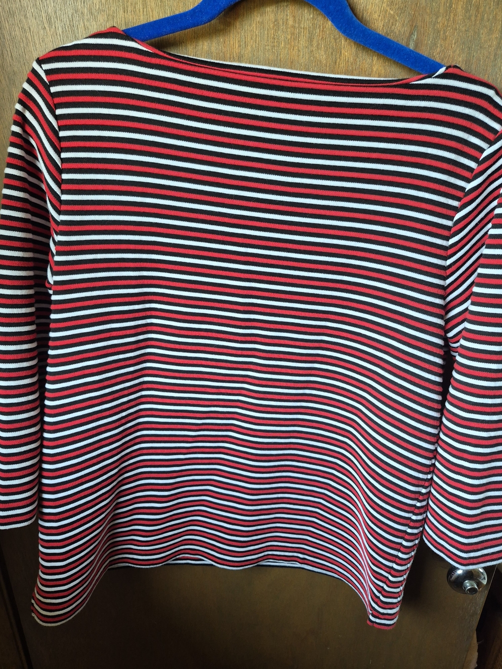 J Jill Striped Boatneck 3/4-Sleeve Top in Red, Black & White - Picture 3 of 4